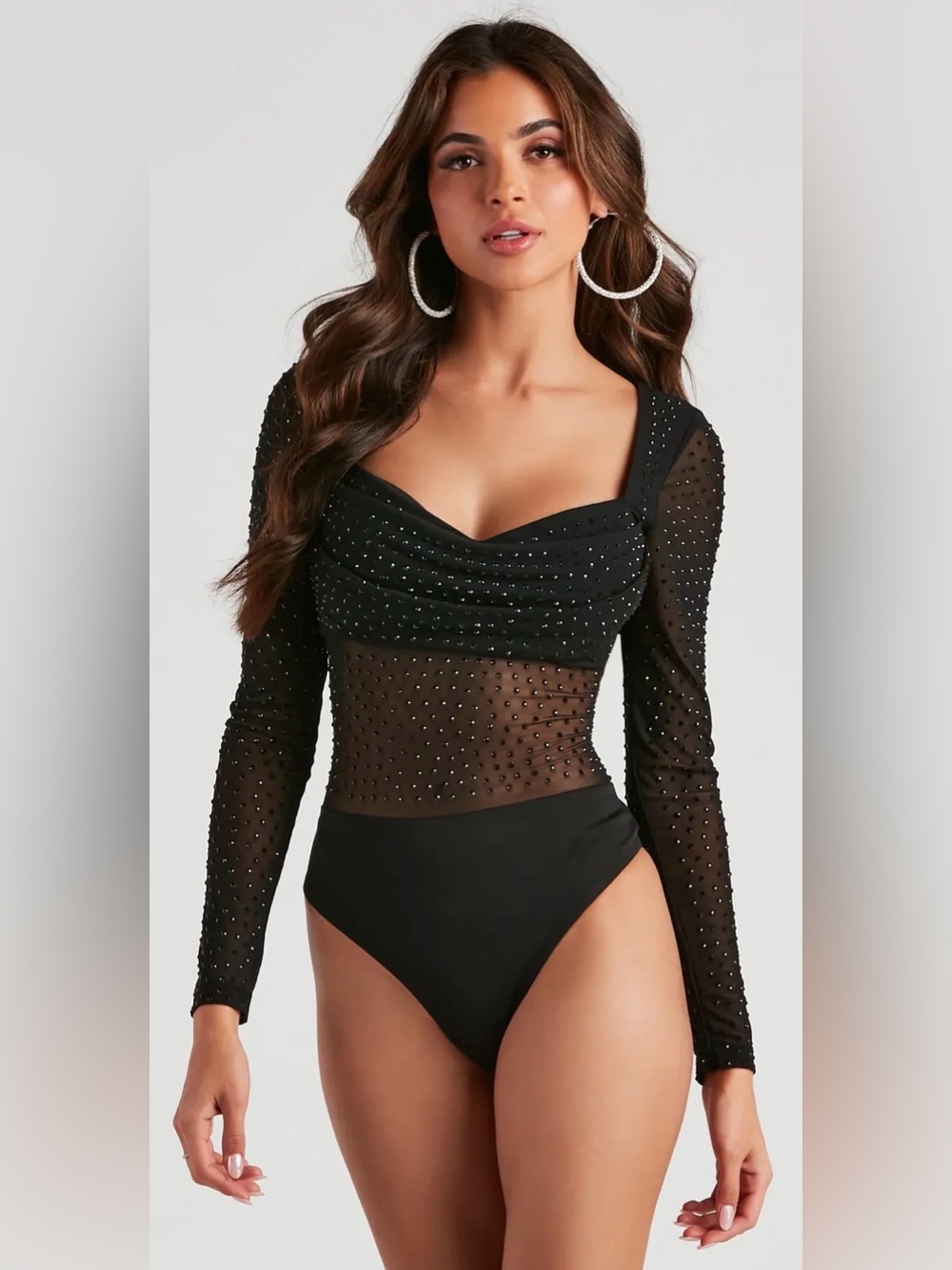 Windsor Sultry Fab Rhinestone Sheer Mesh Bodysuit NWT